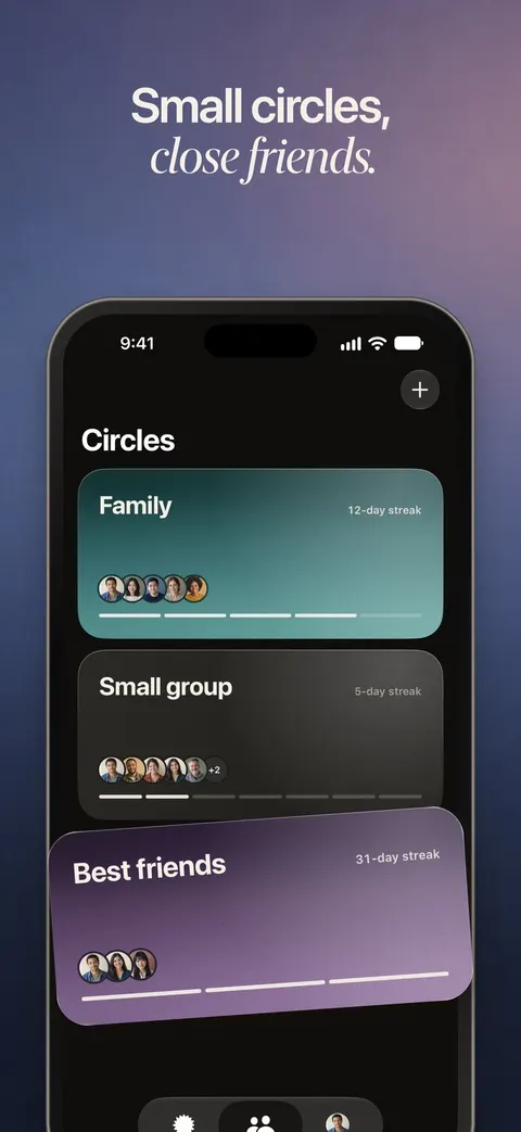 Three private circles: Family, Small group and Best friends